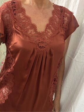 NWT Dolce & Gabbana SILK lace copper brown VINTAGE blouse top size 40 (US 8-10)